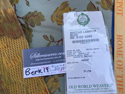 5b Berkbox19 Scalamandre Woven Nectar Lampas Blue Orange Rose 100% Cotton