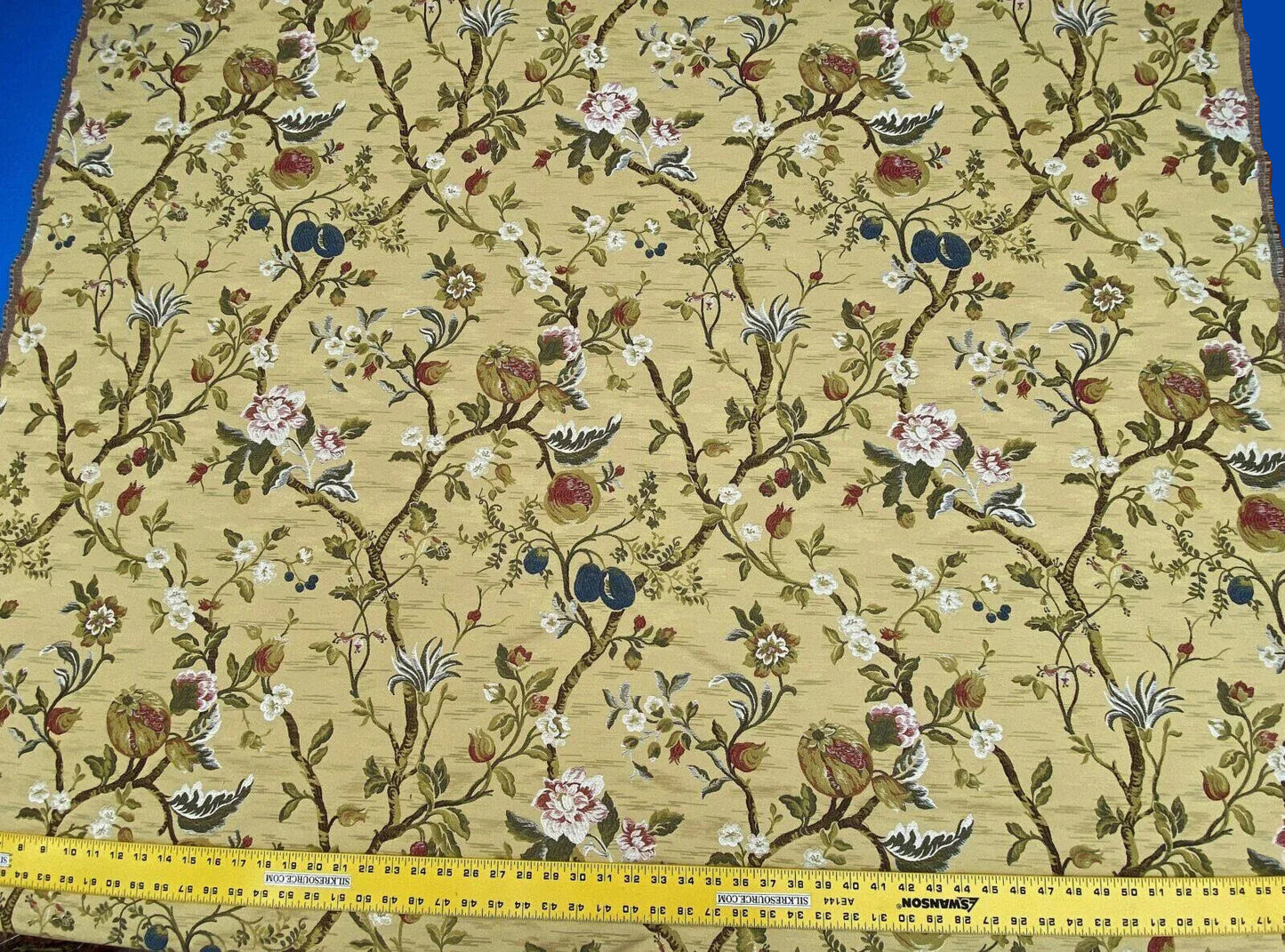 Renaissance Lampas Melograno Pom Fig Rose Tree Of Life On Yellow Gold #1633