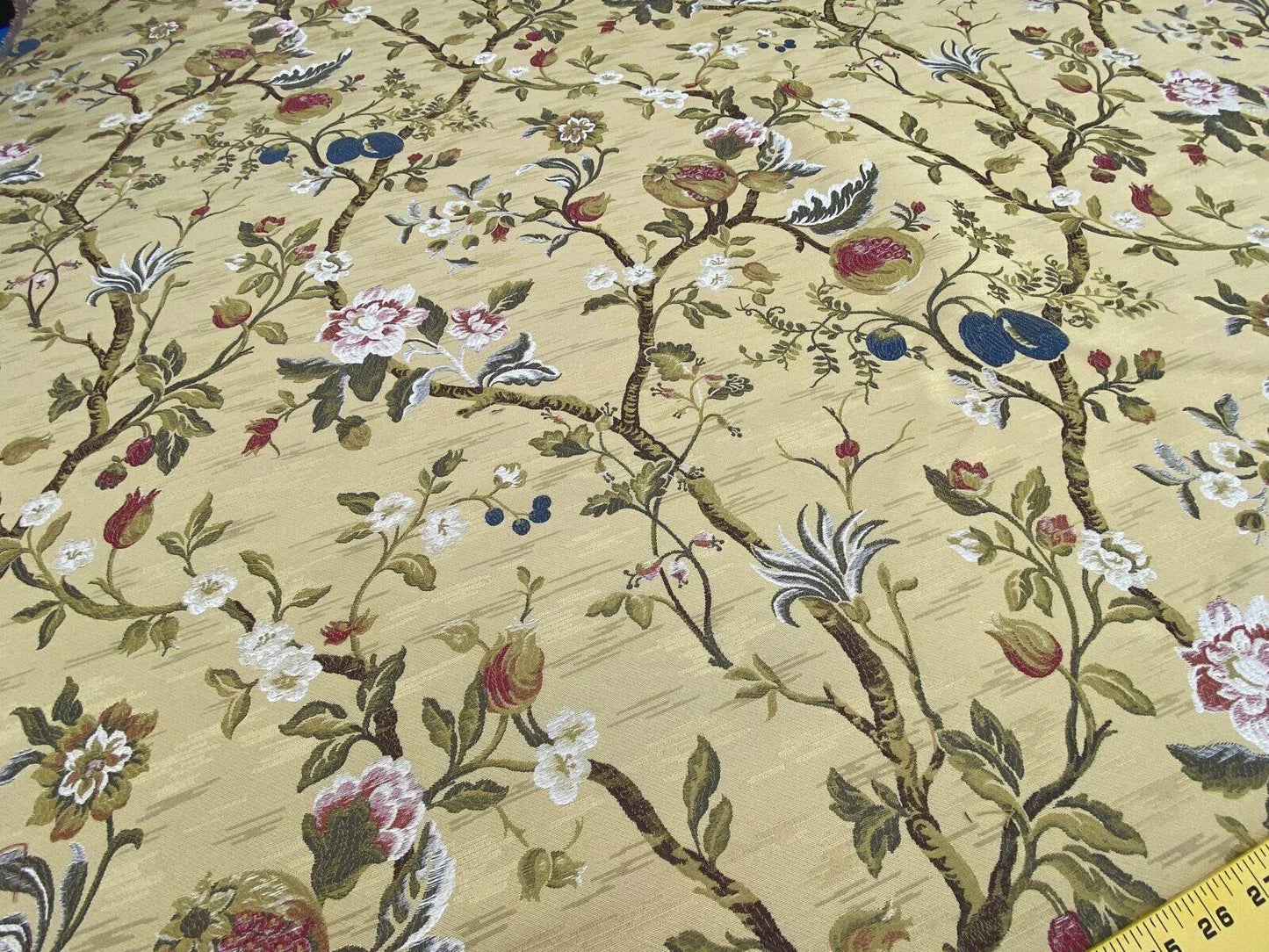 Renaissance Lampas Melograno Pom Fig Rose Tree Of Life On Yellow Gold #1633