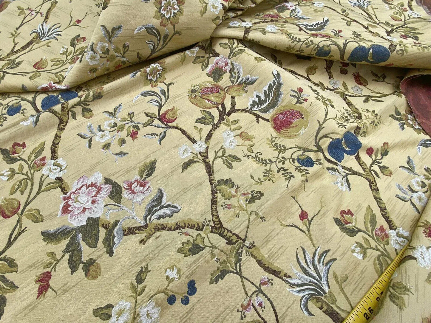 Renaissance Lampas Melograno Pom Fig Rose Tree Of Life On Yellow Gold #1633