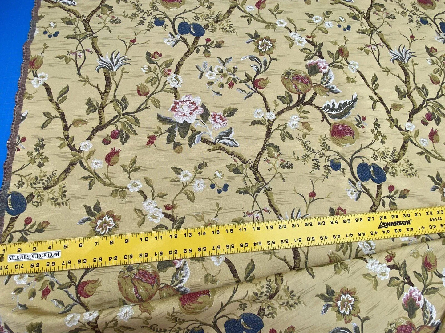 Renaissance Lampas Melograno Pom Fig Rose Tree Of Life On Yellow Gold #1633