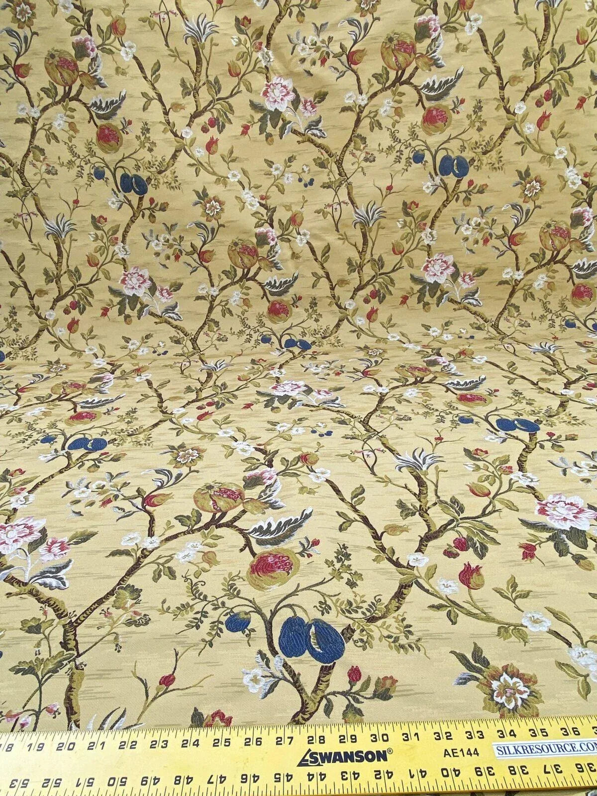 Renaissance Lampas Melograno Pom Fig Rose Tree Of Life On Yellow Gold #1633