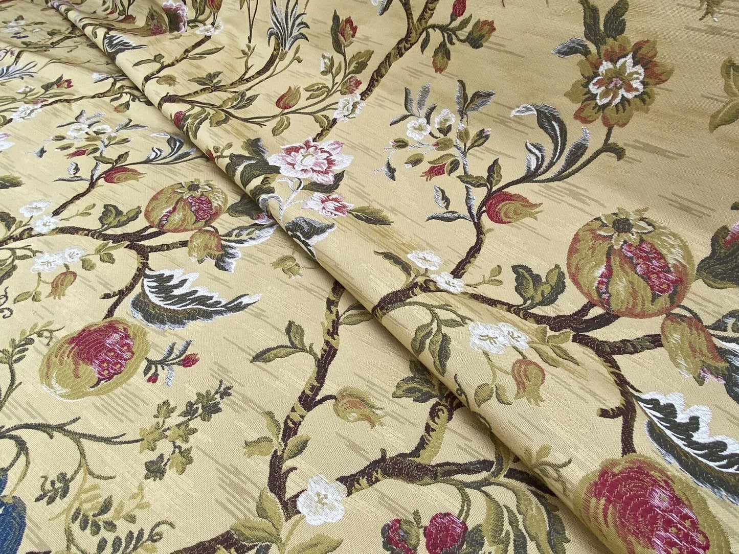 Renaissance Lampas Melograno Pom Fig Rose Tree Of Life On Yellow Gold #1633