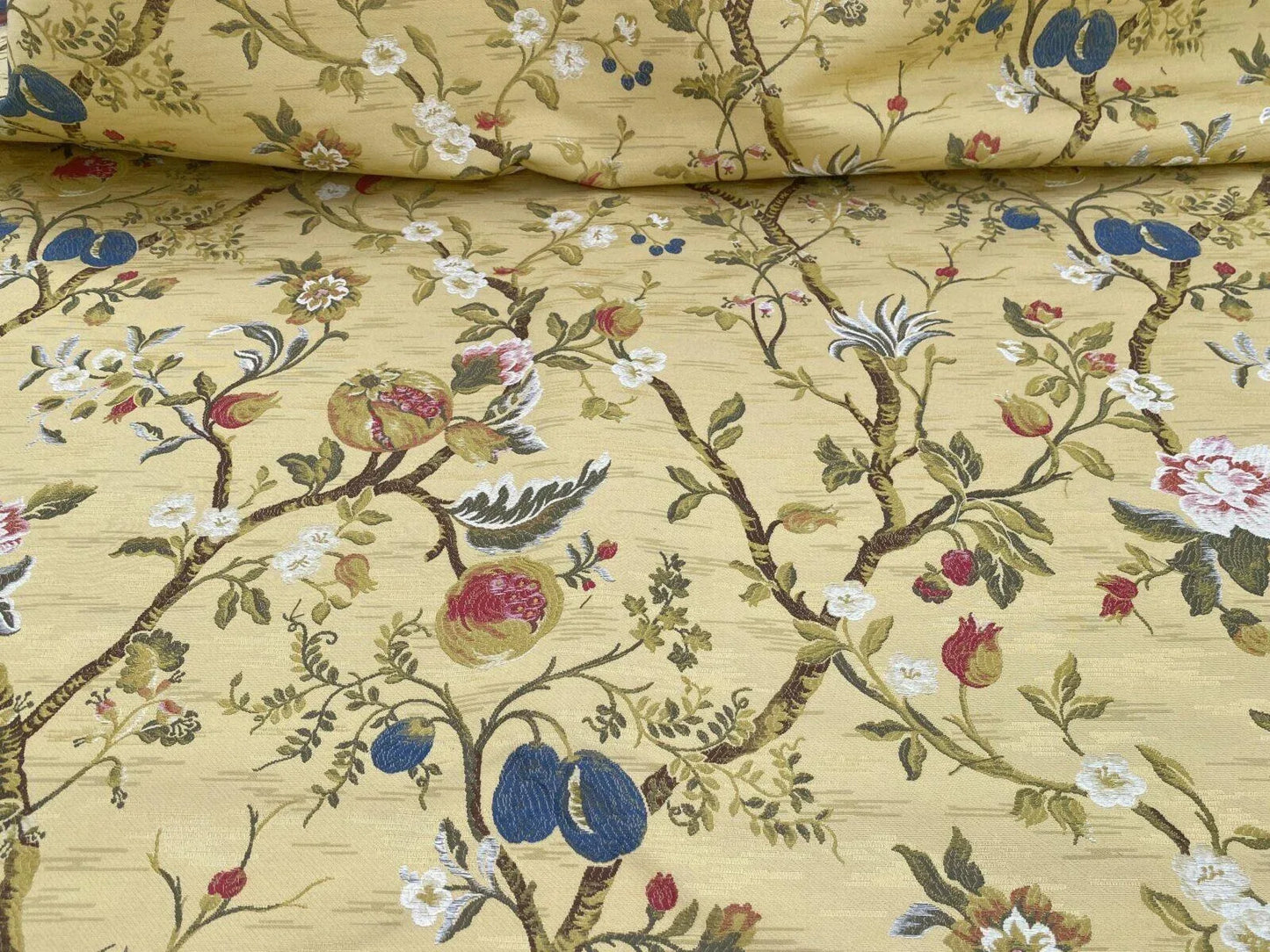 Renaissance Lampas Melograno Pom Fig Rose Tree Of Life On Yellow Gold #1633