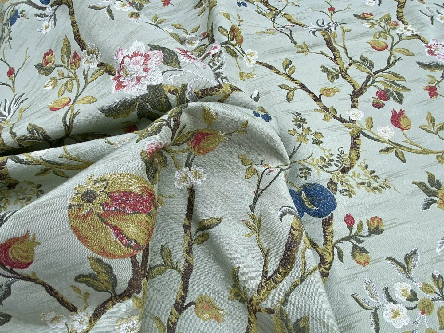 Renaissance Melograno Pom Fig Rose Tree Of Life On Celadon Green Blue #1681