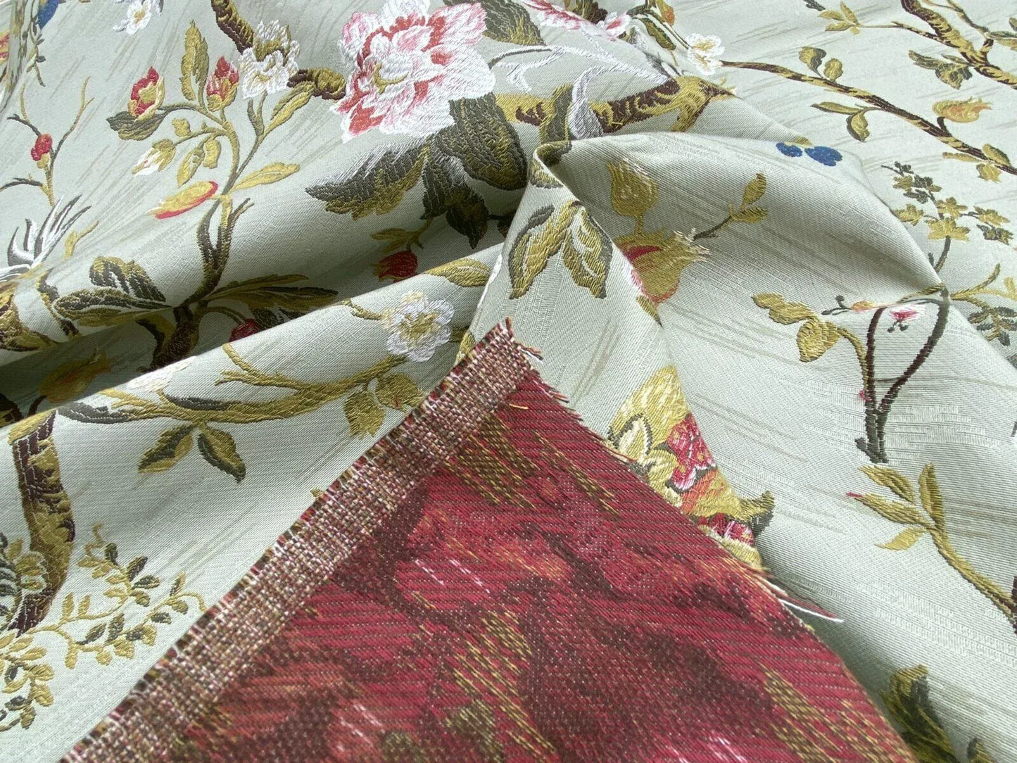 Renaissance Melograno Pom Fig Rose Tree Of Life On Celadon Green Blue #1681