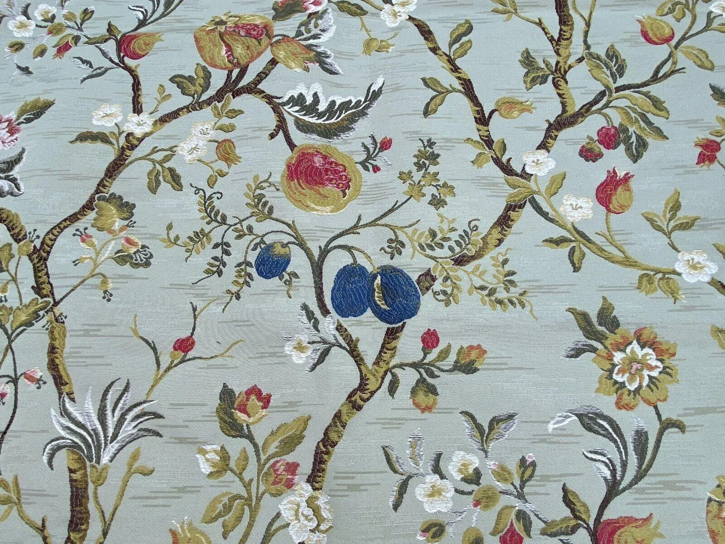 Renaissance Melograno Pom Fig Rose Tree Of Life On Celadon Green Blue #1681