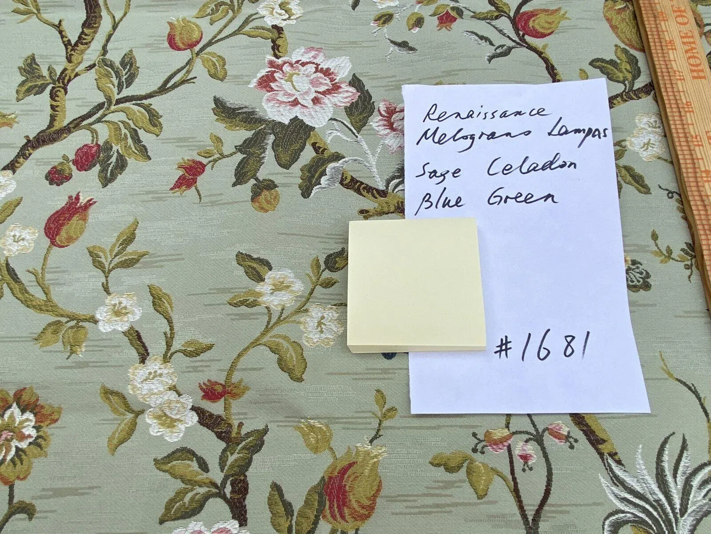 Renaissance Melograno Pom Fig Rose Tree Of Life On Celadon Green Blue #1681