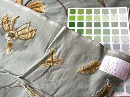 By YARD Scalamandre Sindia Green Aqua Blue Wool Crewel MSRP USD 300/Y