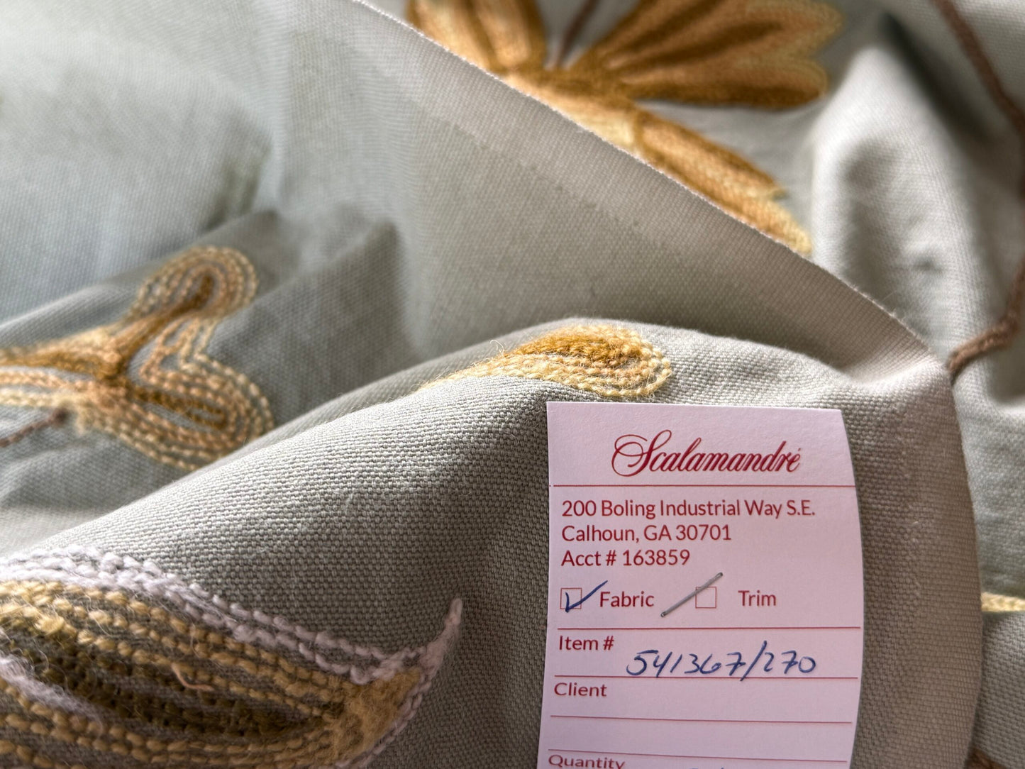 By YARD Scalamandre Sindia Green Aqua Blue Wool Crewel MSRP USD 300/Y