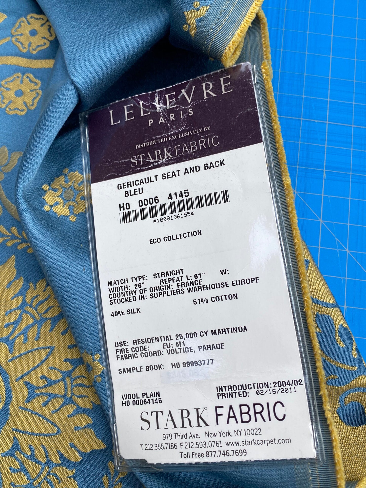 5 Berkbox101 Square Silk by Lelievre Paris Gericault Seat and Back Bleu Blue Gold White House Neoclassic Medallion Chair Seats 25"L x 58"W MSRP USD500+/y