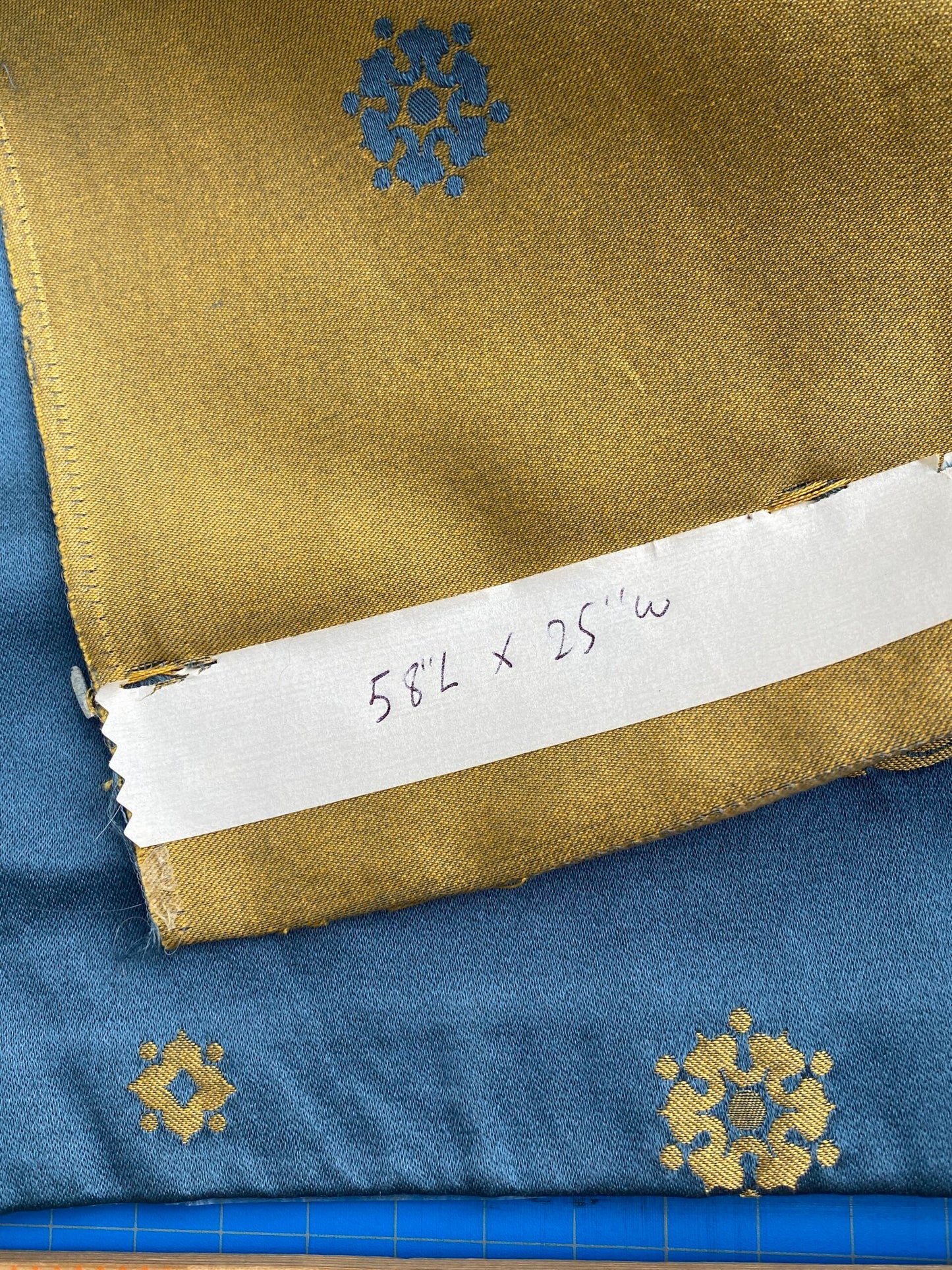 5 Berkbox101 Square Silk by Lelievre Paris Gericault Seat and Back Bleu Blue Gold White House Neoclassic Medallion Chair Seats 25"L x 58"W MSRP USD500+/y