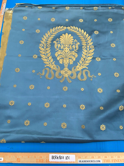 5 Berkbox101 Square Silk by Lelievre Paris Gericault Seat and Back Bleu Blue Gold White House Neoclassic Medallion Chair Seats 25"L x 58"W MSRP USD500+/y