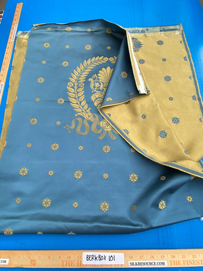 5 Berkbox101 Square Silk by Lelievre Paris Gericault Seat and Back Bleu Blue Gold White House Neoclassic Medallion Chair Seats 25"L x 58"W MSRP USD500+/y