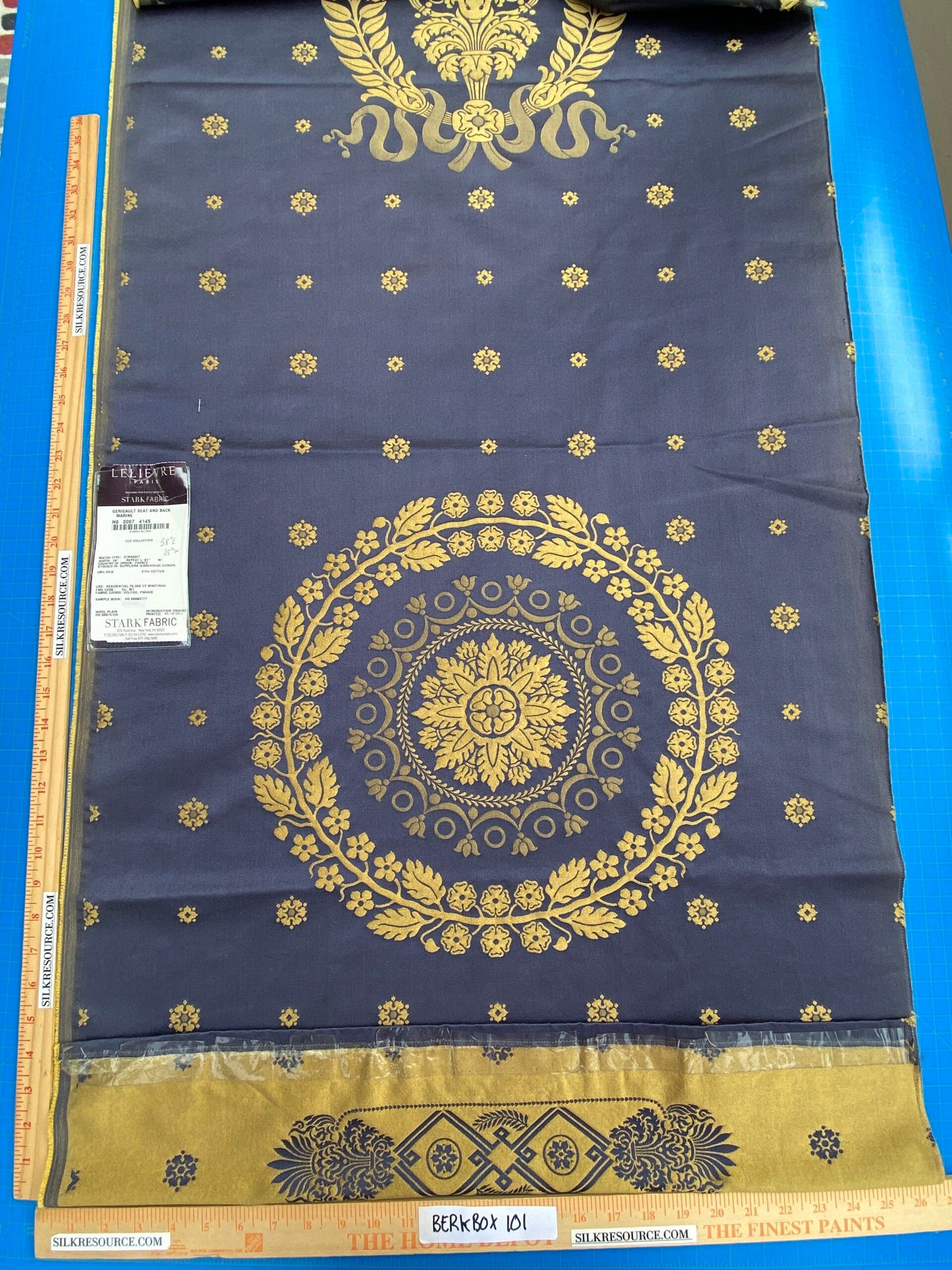 7 Berkbox101 Square Silk by Lelievre Paris Gericault Seat and Back Marine Indigo Gold White House Neoclassic Medallion Chair Seats 25"L x 58"W MSRP USD500+/y