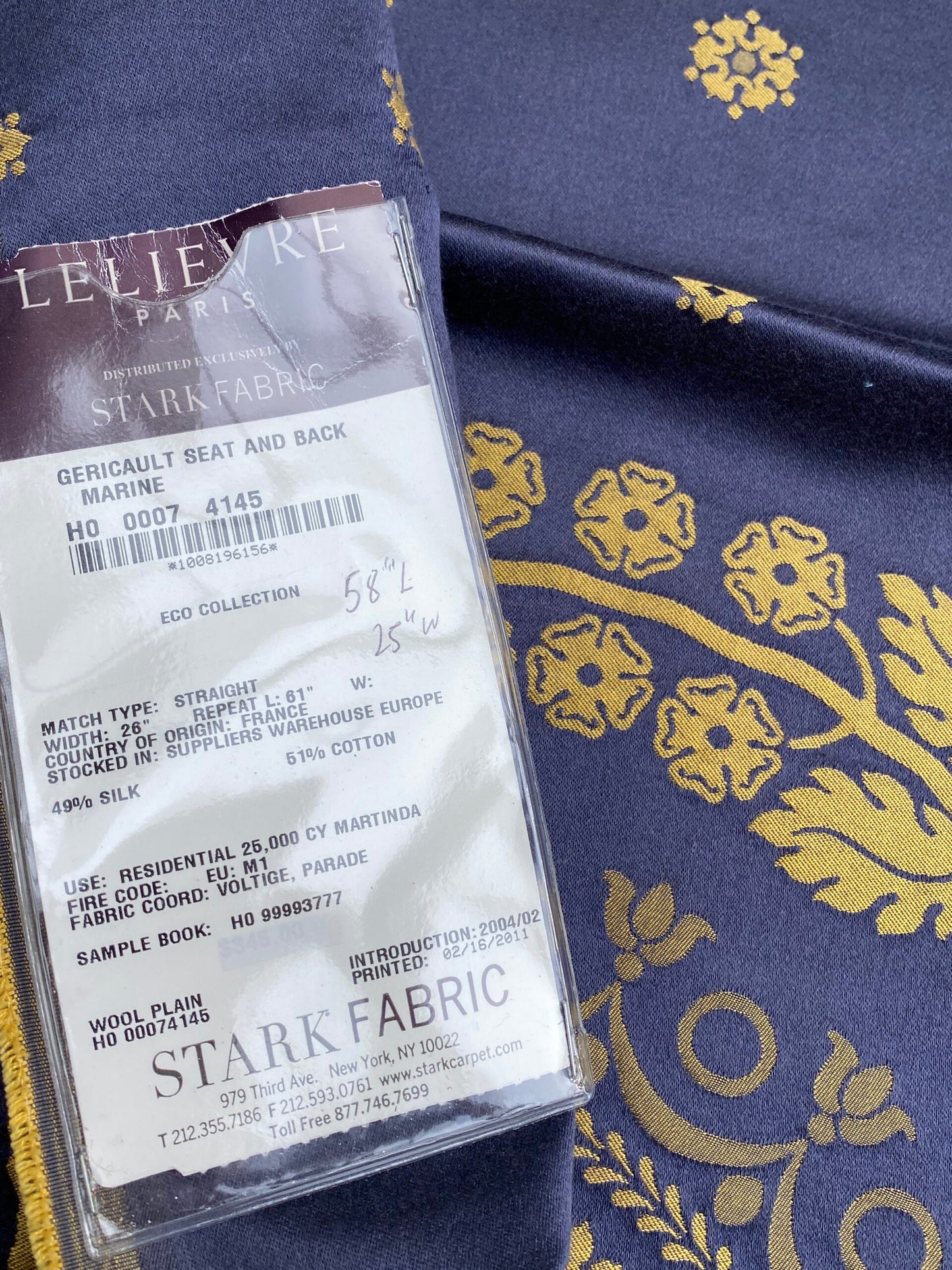 7 Berkbox101 Square Silk by Lelievre Paris Gericault Seat and Back Marine Indigo Gold White House Neoclassic Medallion Chair Seats 25"L x 58"W MSRP USD500+/y