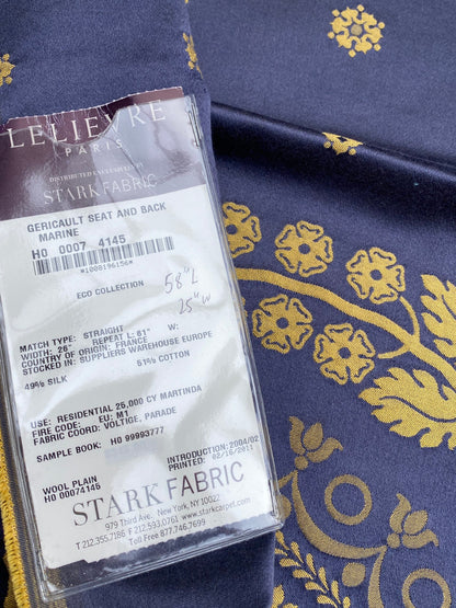 7 Berkbox101 Square Silk by Lelievre Paris Gericault Seat and Back Marine Indigo Gold White House Neoclassic Medallion Chair Seats 25"L x 58"W MSRP USD500+/y