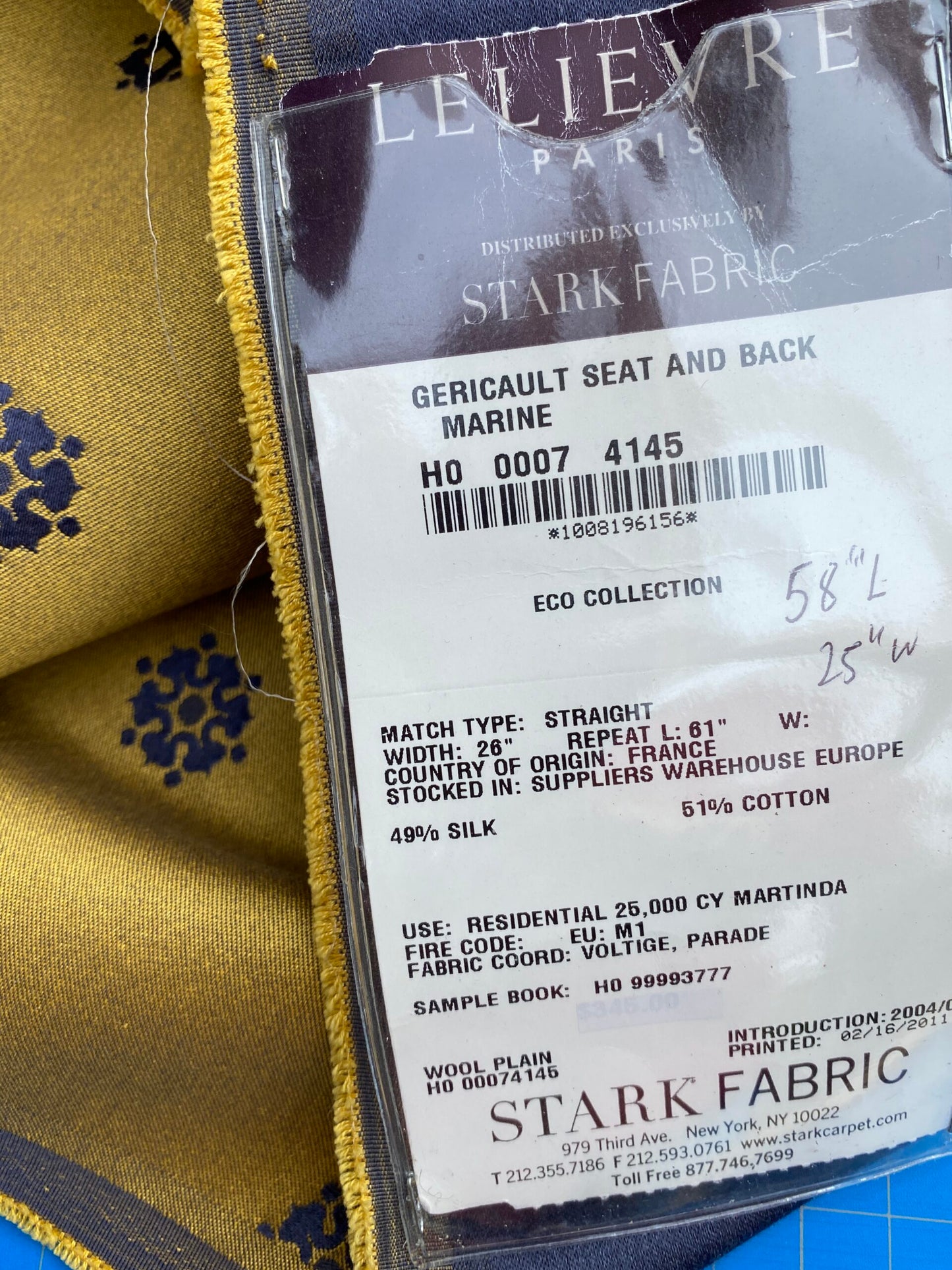 7 Berkbox101 Square Silk by Lelievre Paris Gericault Seat and Back Marine Indigo Gold White House Neoclassic Medallion Chair Seats 25"L x 58"W MSRP USD500+/y