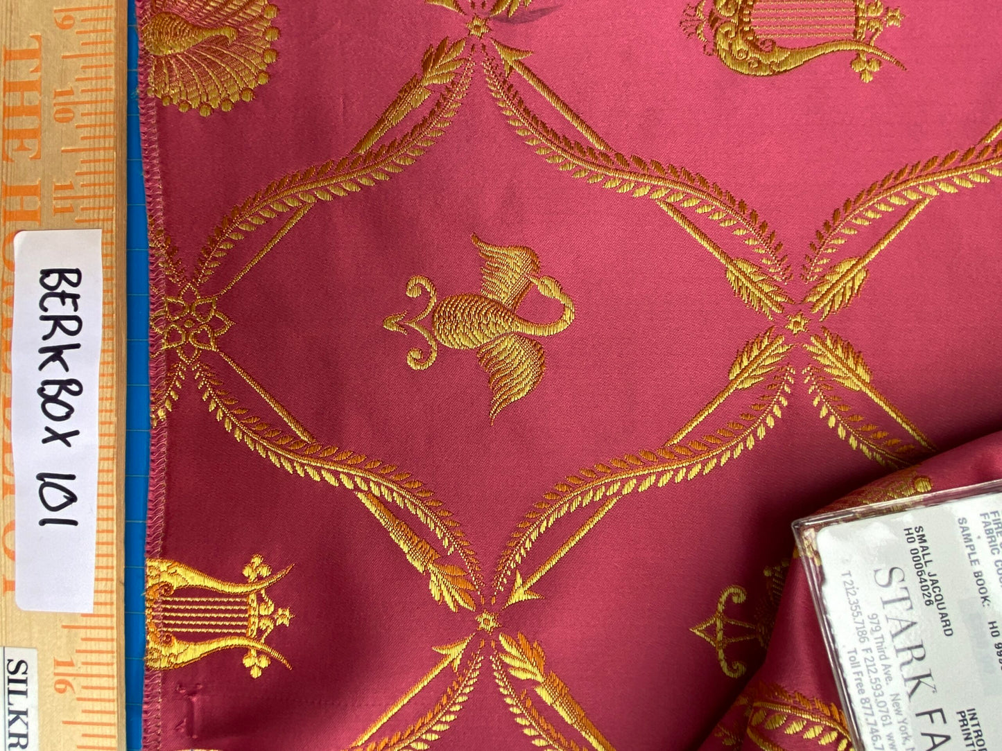 12 Berkbox101 Square Silk by Lelievre Paris Lampas Suchet Cherry Red Gold Bird Animal Diamond Ogee Hist oric MSRP USD 1,122/y