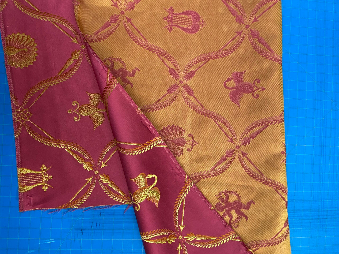 12 Berkbox101 Square Silk by Lelievre Paris Lampas Suchet Cherry Red Gold Bird Animal Diamond Ogee Hist oric MSRP USD 1,122/y