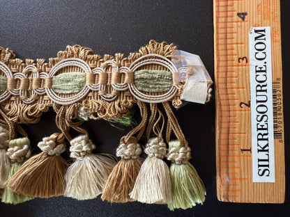 By yard Scalamandre Winter Palace Fringe Pine Tan Cream Tassel Brown Green MSRP USD 445/y