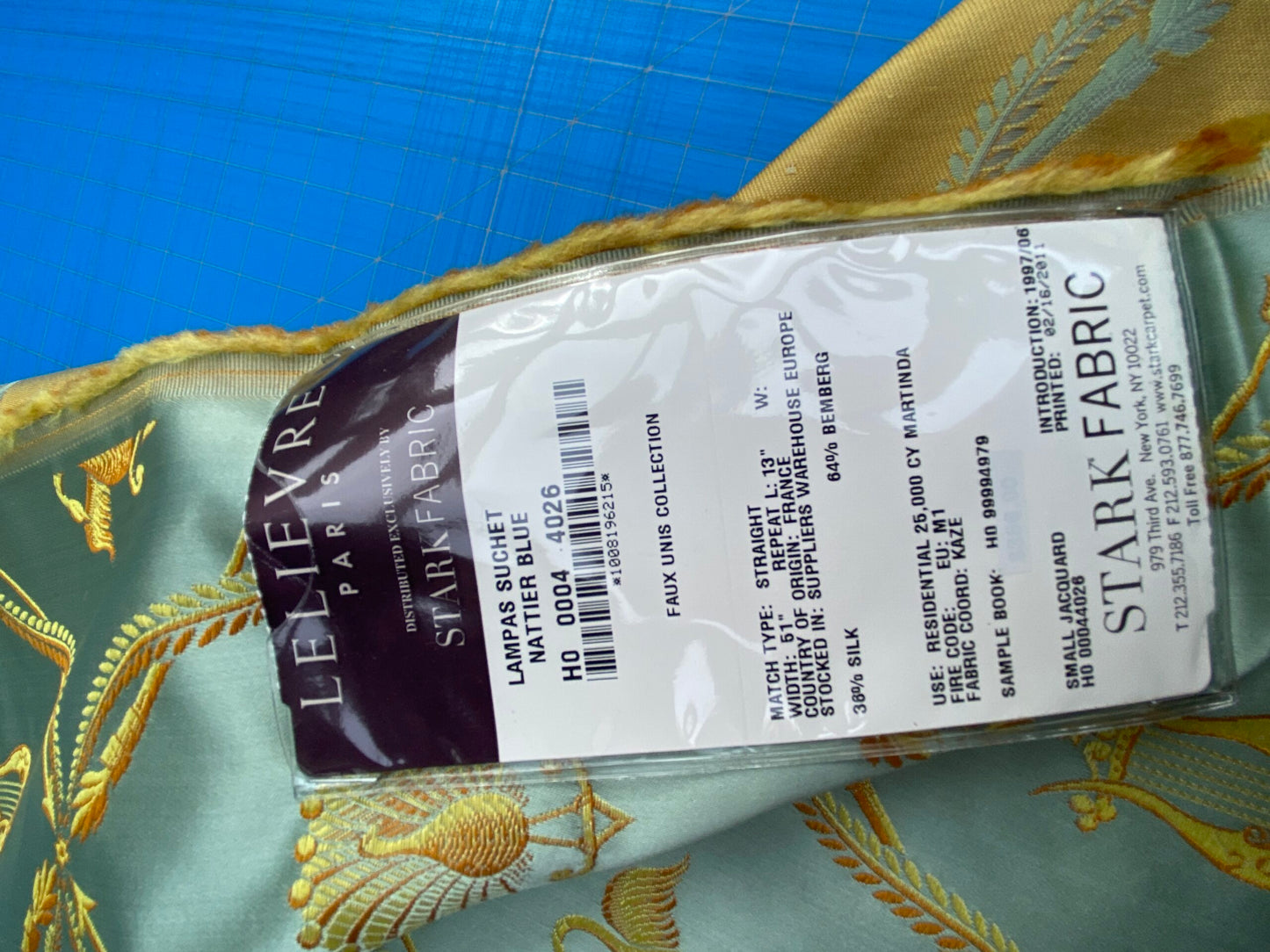 13 Berkbox101 Square Silk by Lelievre Paris Lampas Suchet Nattier Blue Gold Bird Animal Diamond Ogee Historic MSRP USD 1,122/y