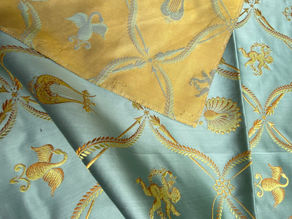 13 Berkbox101 Square Silk by Lelievre Paris Lampas Suchet Nattier Blue Gold Bird Animal Diamond Ogee Historic MSRP USD 1,122/y