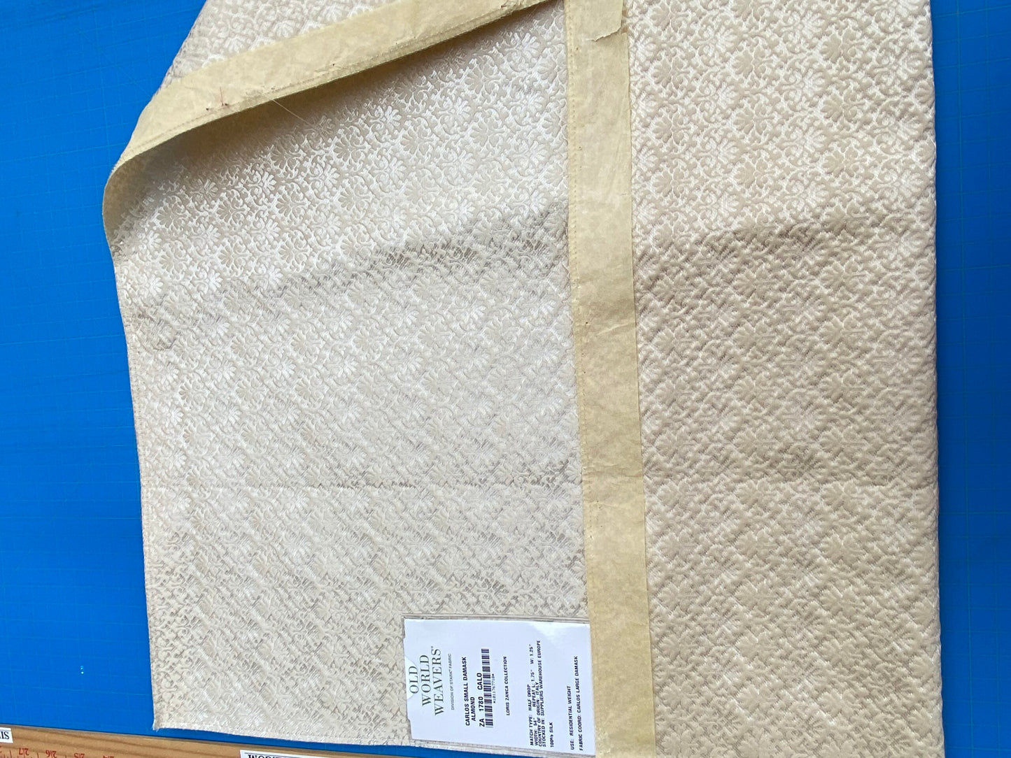 17 Berkbox101 Square Silk by Old World Weavers Carlos Small Damask Almond Cream White MSRP USD300+/y