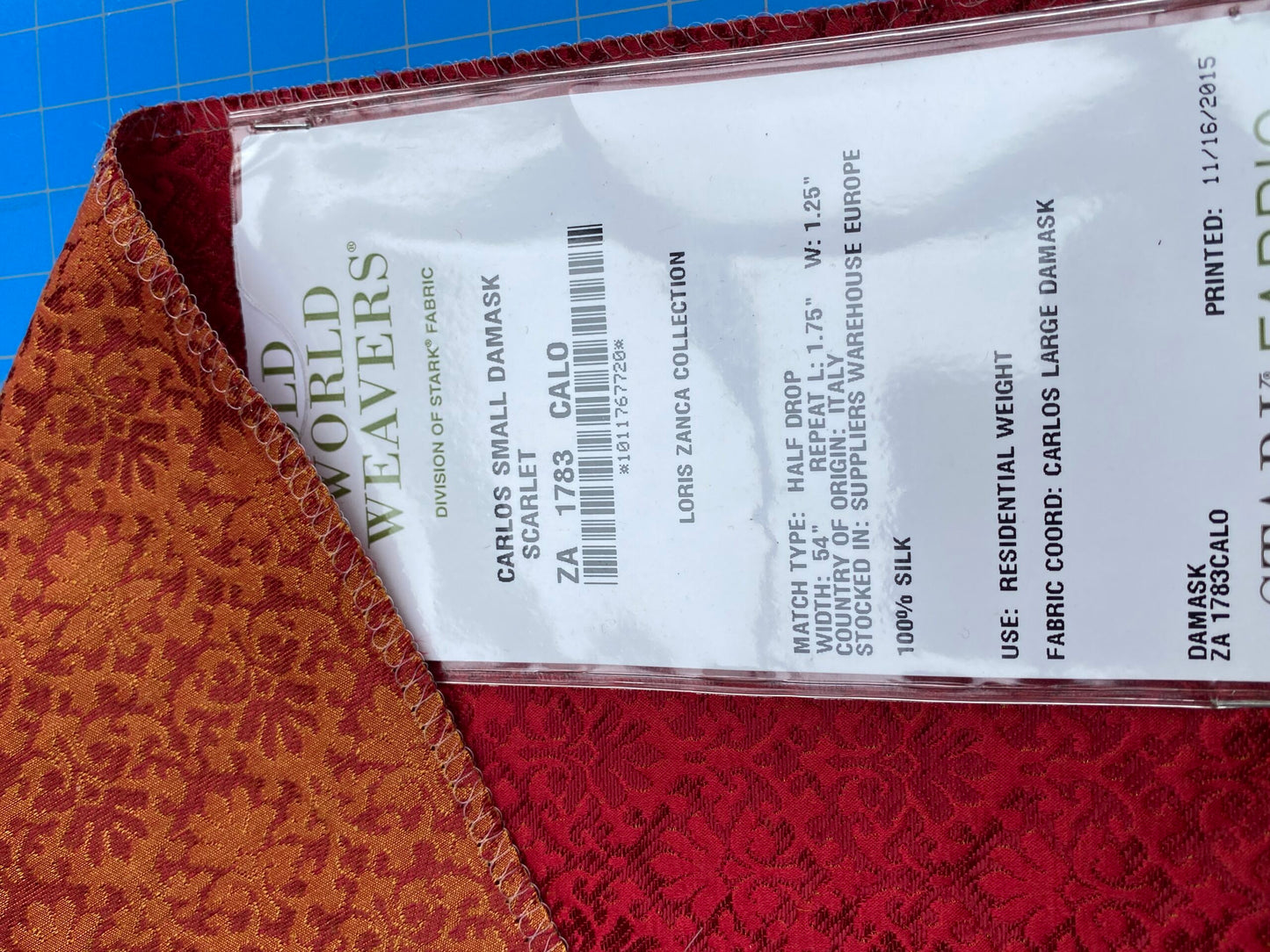 19 Berkbox101 Square Silk by Old World Weavers Carlos Small Damask Scarlet Red Small Scale MSRP USD300+/y