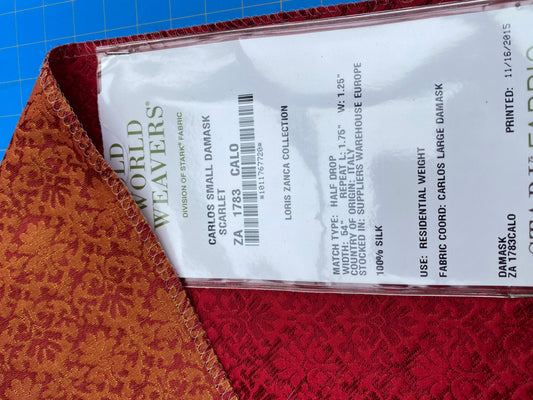 19 Berkbox101 Square Silk by Old World Weavers Carlos Small Damask Scarlet Red Small Scale MSRP USD300+/y