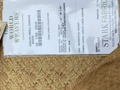 20 Berkbox101 Square Silk by Old World Weavers Carlos Small Damask Brass Gold Small Scale MSRP USD300+/y