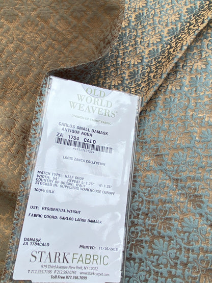 23 Berkbox101 Square Silk by Old World Weavers Carlos Small Damask Antique Aqua Brown Small Scale MSRP USD300+/y