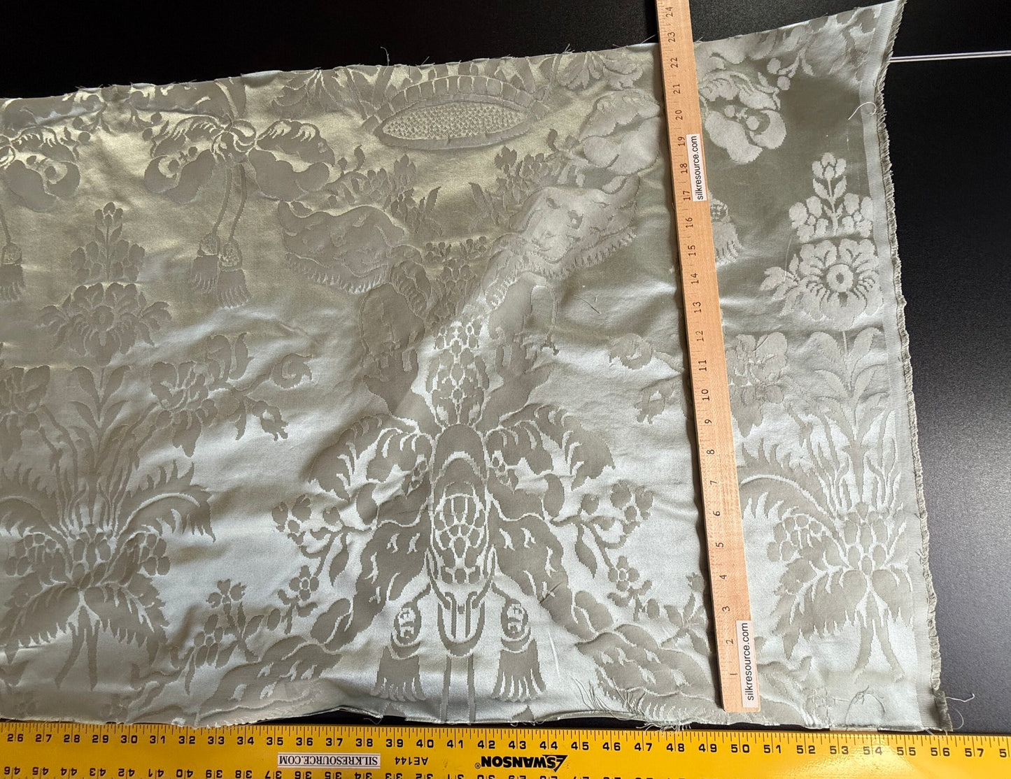 0.6Y Scalamandre Gabriel Winter Mint Green Silk Damask Flower Basket MSRP USD 430/Y