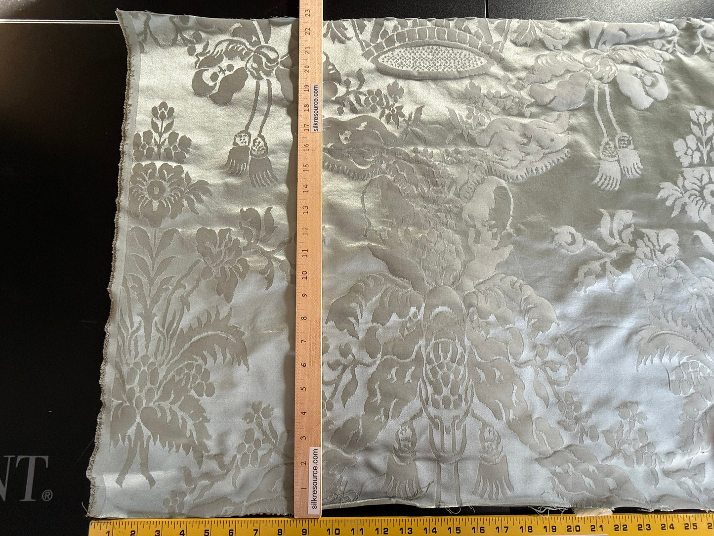 0.6Y Scalamandre Gabriel Winter Mint Green Silk Damask Flower Basket MSRP USD 430/Y