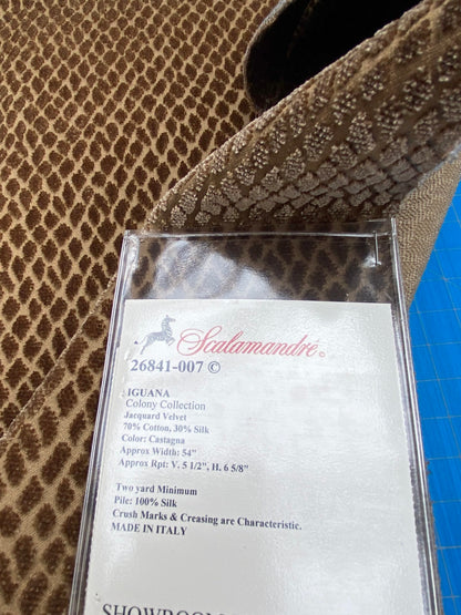 30 Berkbox101 Square Silky by Scalamandre Iguana Castagna Brown Small Scale Silk Cotton Jacquard Velvet MSRP USD300+/y