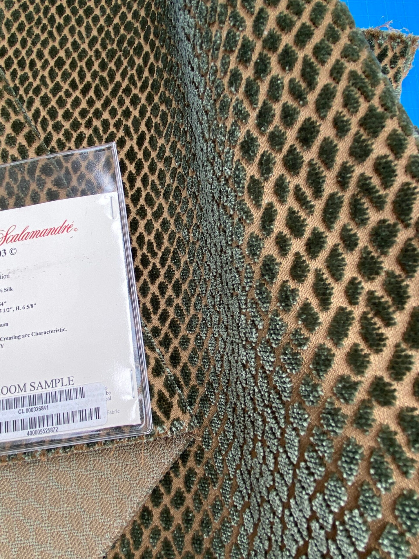 31 Berkbox101 Square Silky by Scalamandre Iguana Giada Green Brown Small Scale Silk Cotton Jacquard Velvet MSRP USD300+/y