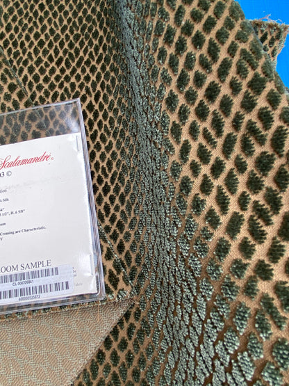 31 Berkbox101 Square Silky by Scalamandre Iguana Giada Green Brown Small Scale Silk Cotton Jacquard Velvet MSRP USD300+/y