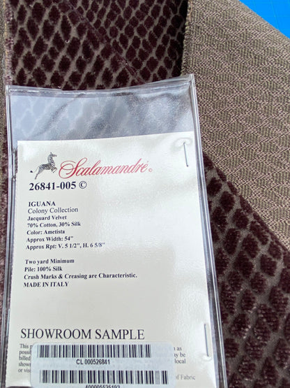 32 Berkbox101 Square Silky by Scalamandre Iguana Ametista Purple Small Scale Silk Cotton Jacquard Velvet MSRP USD300+/y