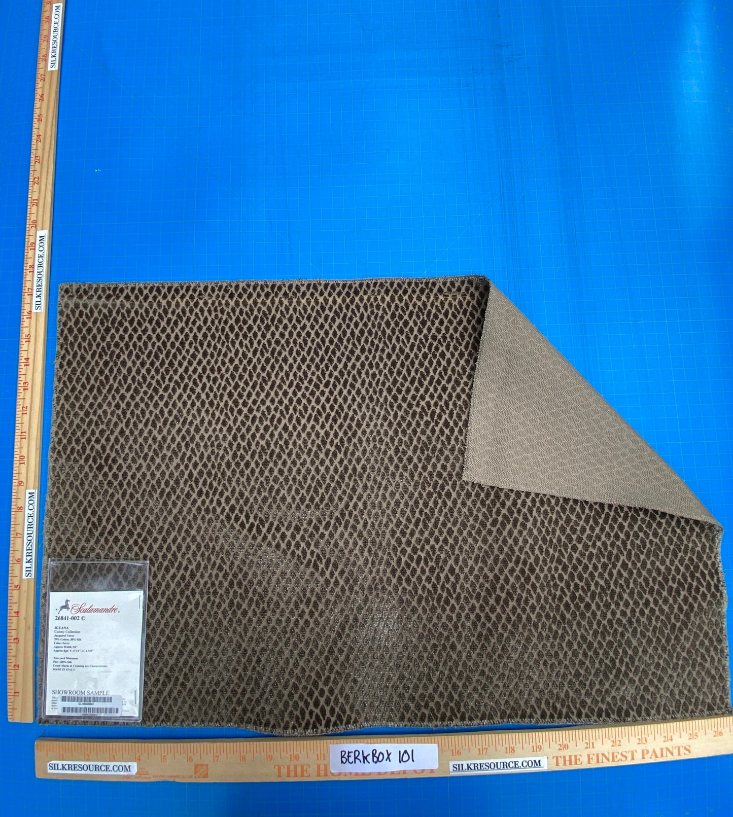 33 Berkbox101 Square Silky by Scalamandre Iguana Ferro Deep Brown Small Scale Silk Cotton Jacquard Velvet MSRP USD300+/y