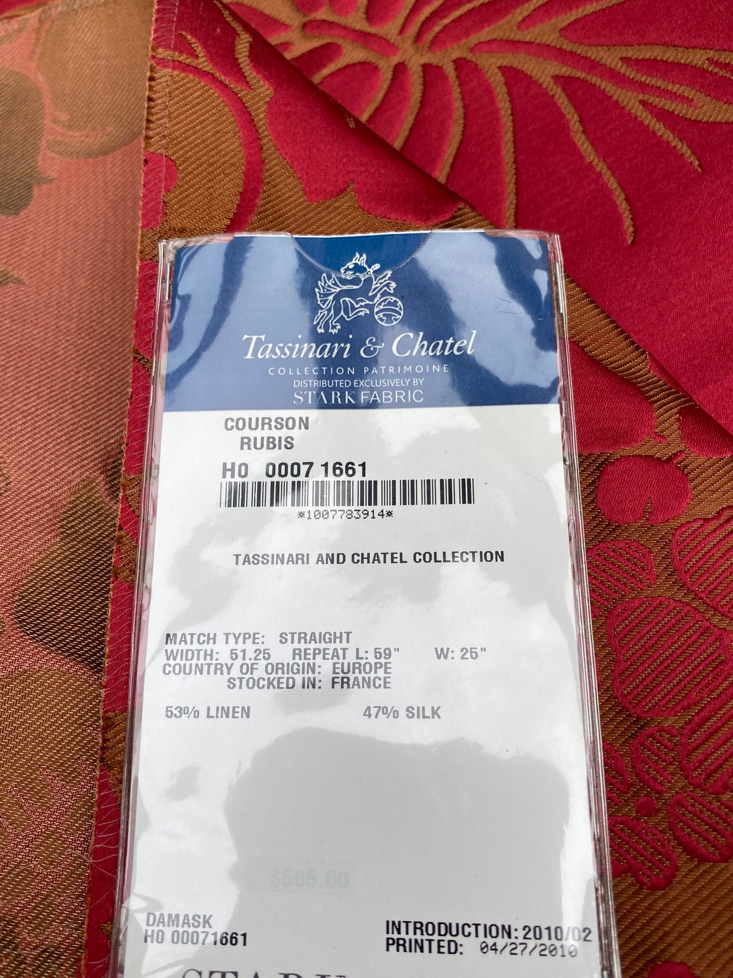 40 Berkbox101 Square Silky by Tassinari and Chatel Courson Rubis Red Floral Historic MSRP USD 1732/y