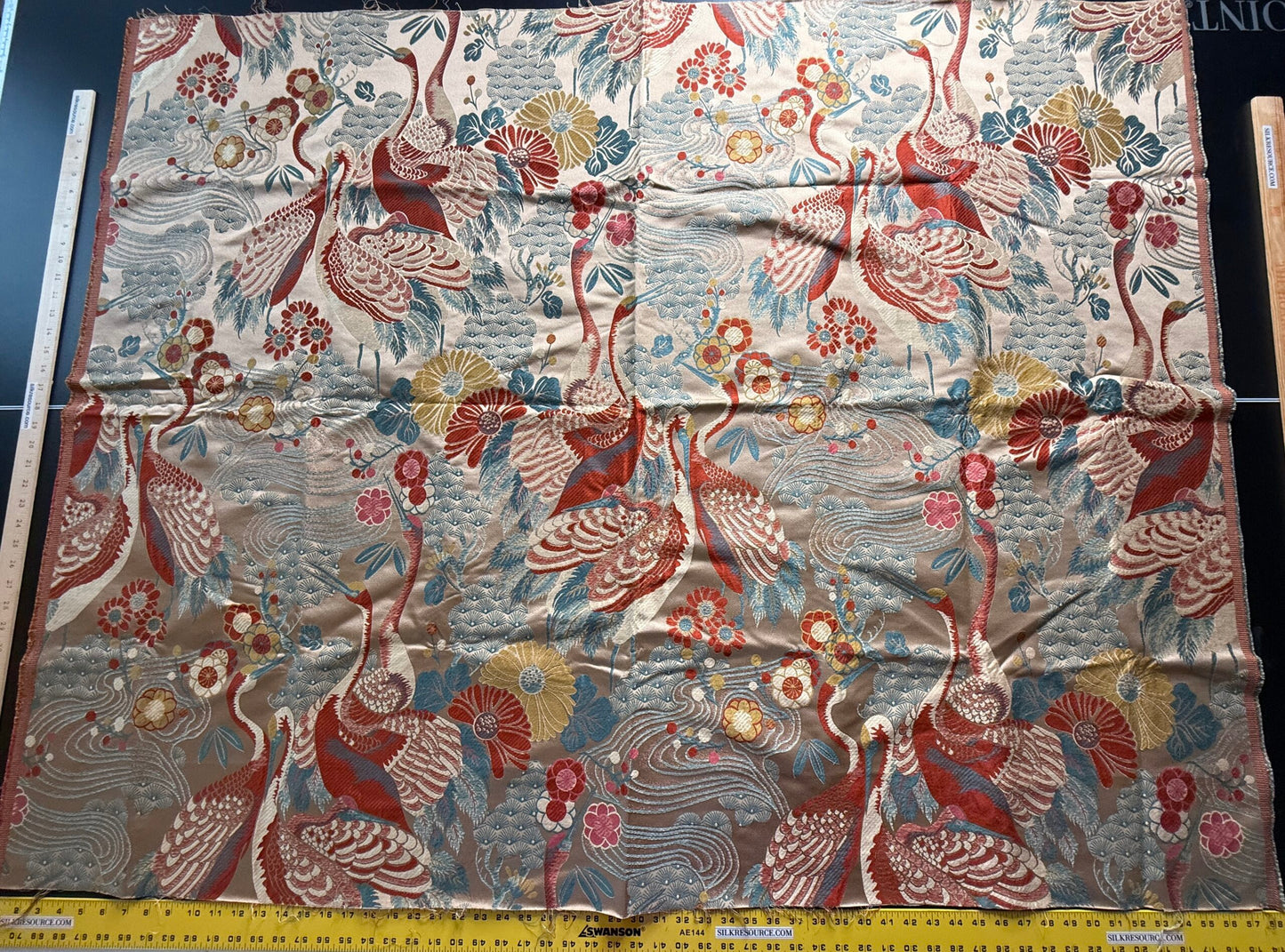 By Yard Kravet Kimono Inspired Oriental Crane Bird Haute Red Lampas MSRP USD 318/y