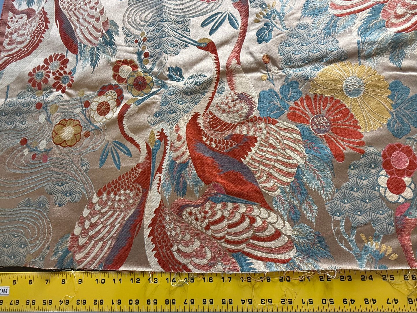 By Yard Kravet Kimono Inspired Oriental Crane Bird Haute Red Lampas MSRP USD 318/y