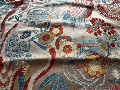 By Yard Kravet Kimono Inspired Oriental Crane Bird Haute Red Lampas MSRP USD 318/y