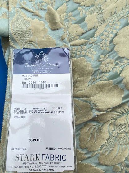 44 Berkbox101 Square Silk by Tassinari and Chatel Ventadour Bleu Blue Damask Floral Historic MSRP USD1758/y