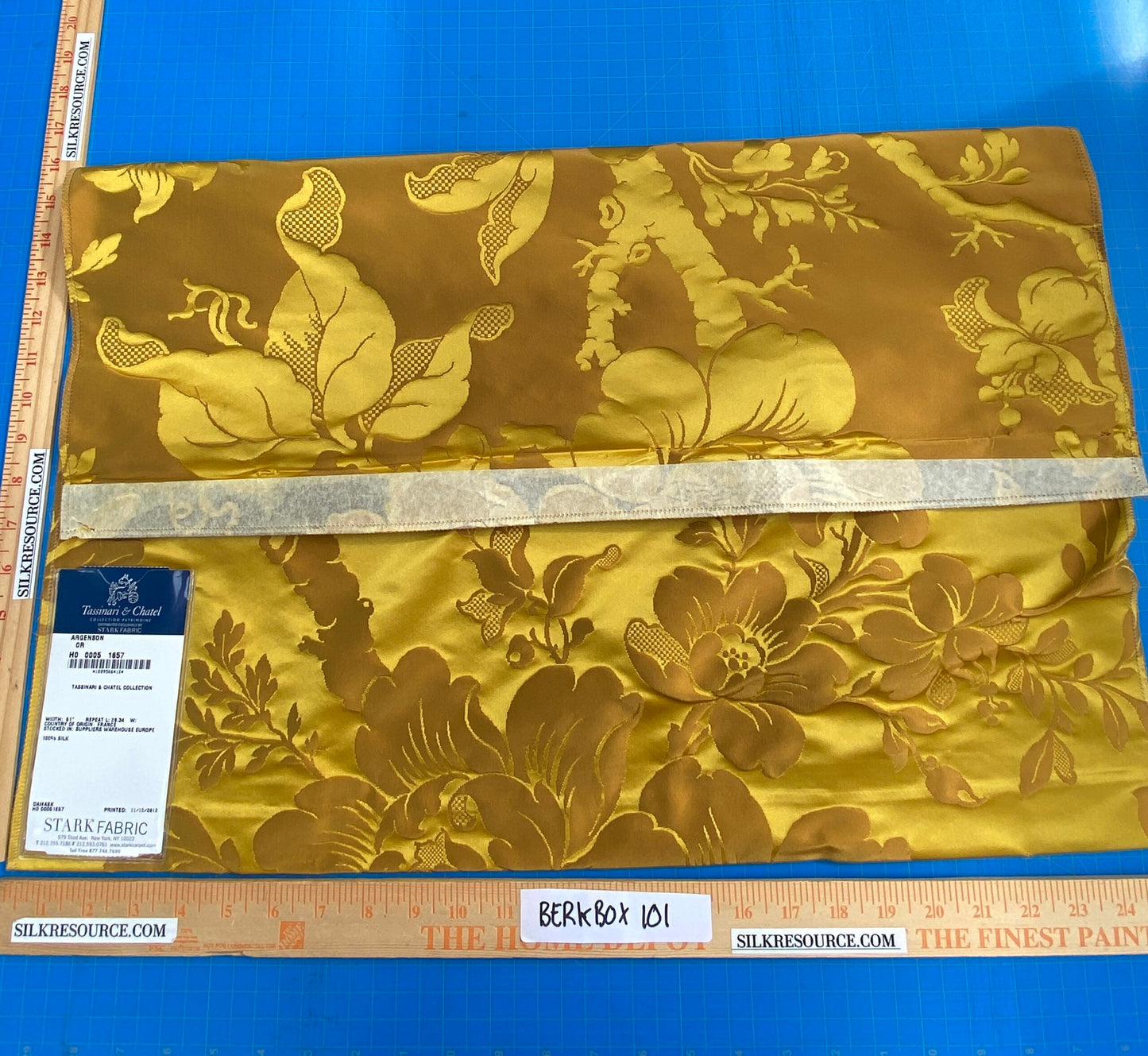45 Berkbox101 Square Silk by Tassinari and Chatel Argenson Or Yellow Gold Damask Floral Historic MSRP USD 300+/y