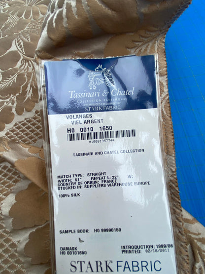 46 Berkbox101 Square Silk by Tassinari and Chatel Volanges Viel Argent Brown Damask Floral Historic MSRP USD1,414/y