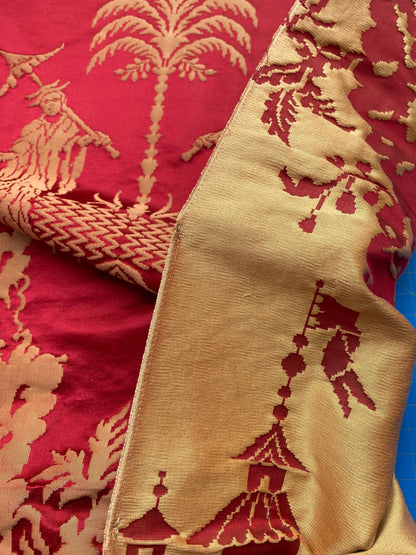 Berkbox101 Square Silky by Tassinari and Chatel Les Chinois Rouge Red Brown Damask Chinoiserie Historic MSRP USD 700+/y
