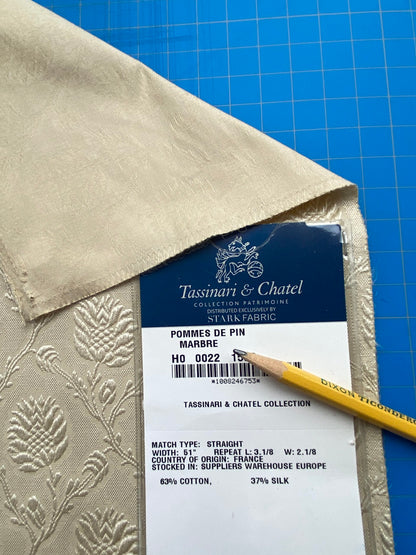 62 Berkbox101 Square Silky by Tassinari and Chatel Pommes De Pin Marbre Beige Botanical Foliage Historic MSRP USD976/y