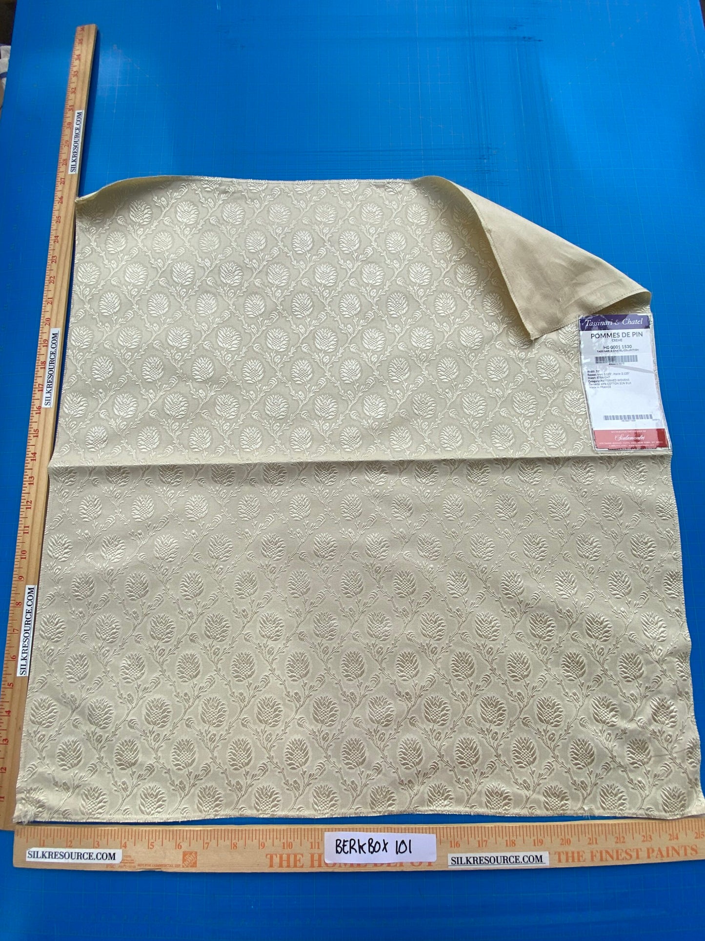 64 Berkbox101 Square Silky by Tassinari and Chatel Pommes De Pin Creme White Cream Botanical Foliage Historic MSRP USD976/y