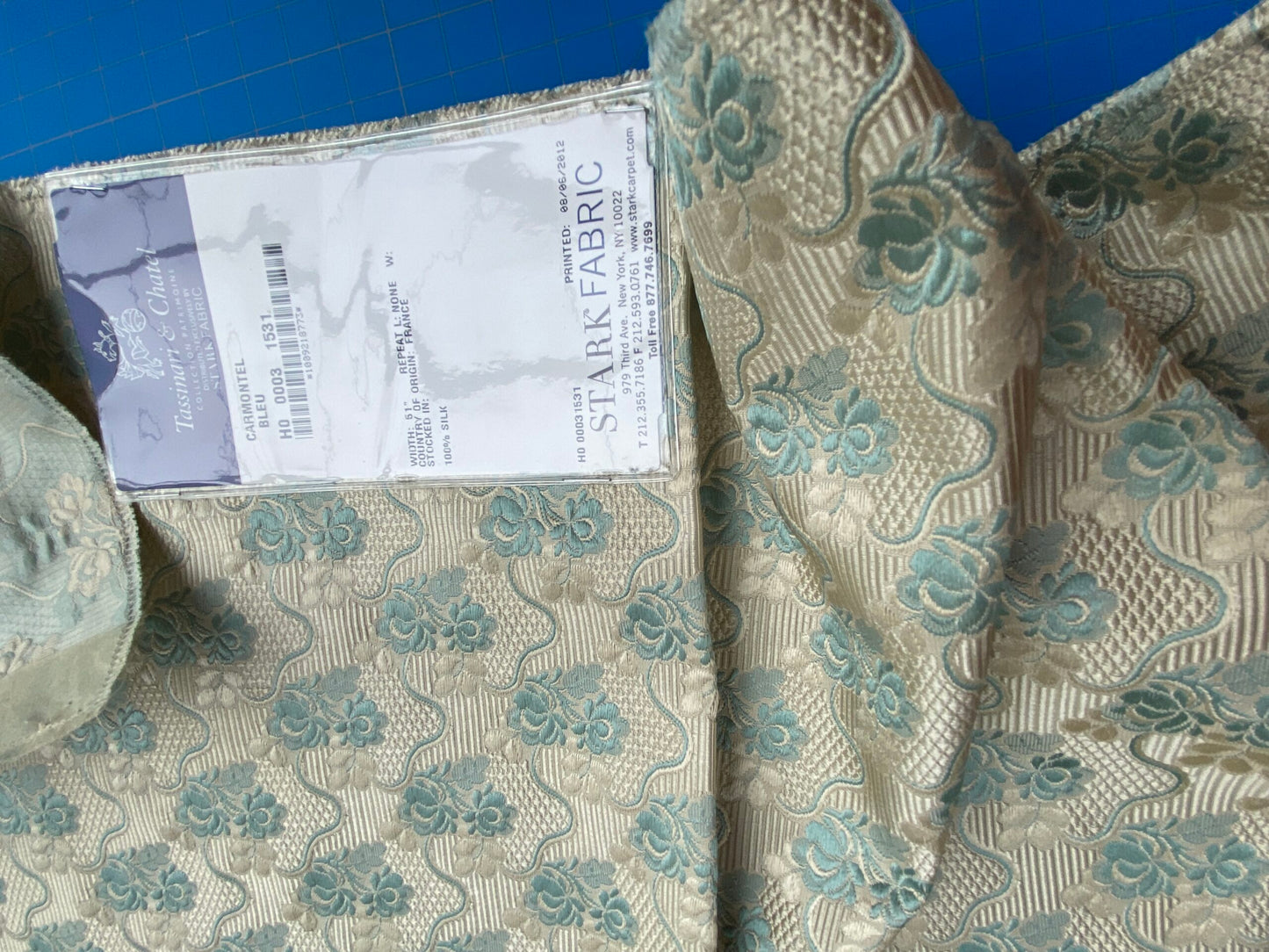66 Berkbox101 Square Silk by Tassinari and Chatel Carmontel Bleu Blue Cream Small Scale Floral Historic MSRP USD704/y
